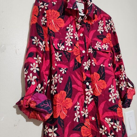 Lucky Brand sili Blouse For Women Size Medium Floral Print Roll Tab Sleeves - Picture 5 of 13